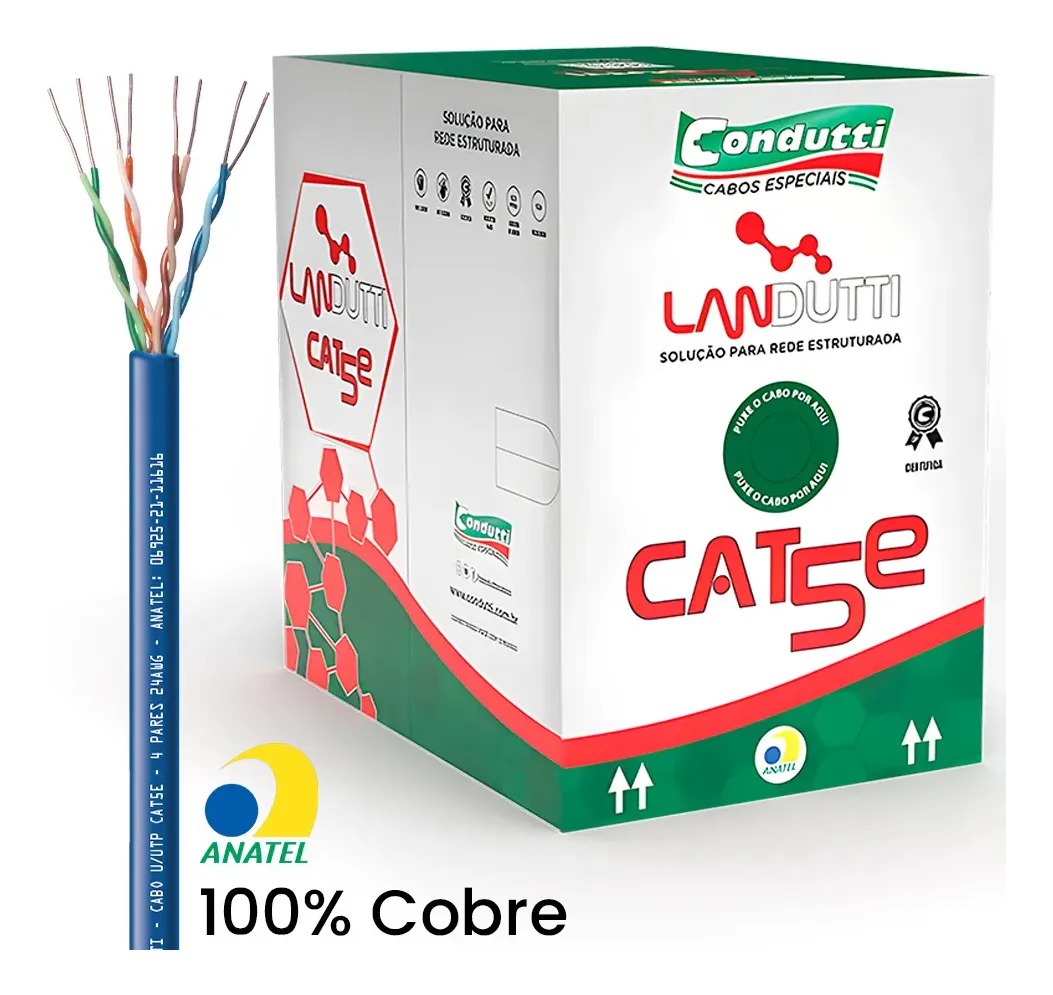 CABO DE REDE CAT5E CONDUTTI BB305M INTERNO AZUL 100% COBRE