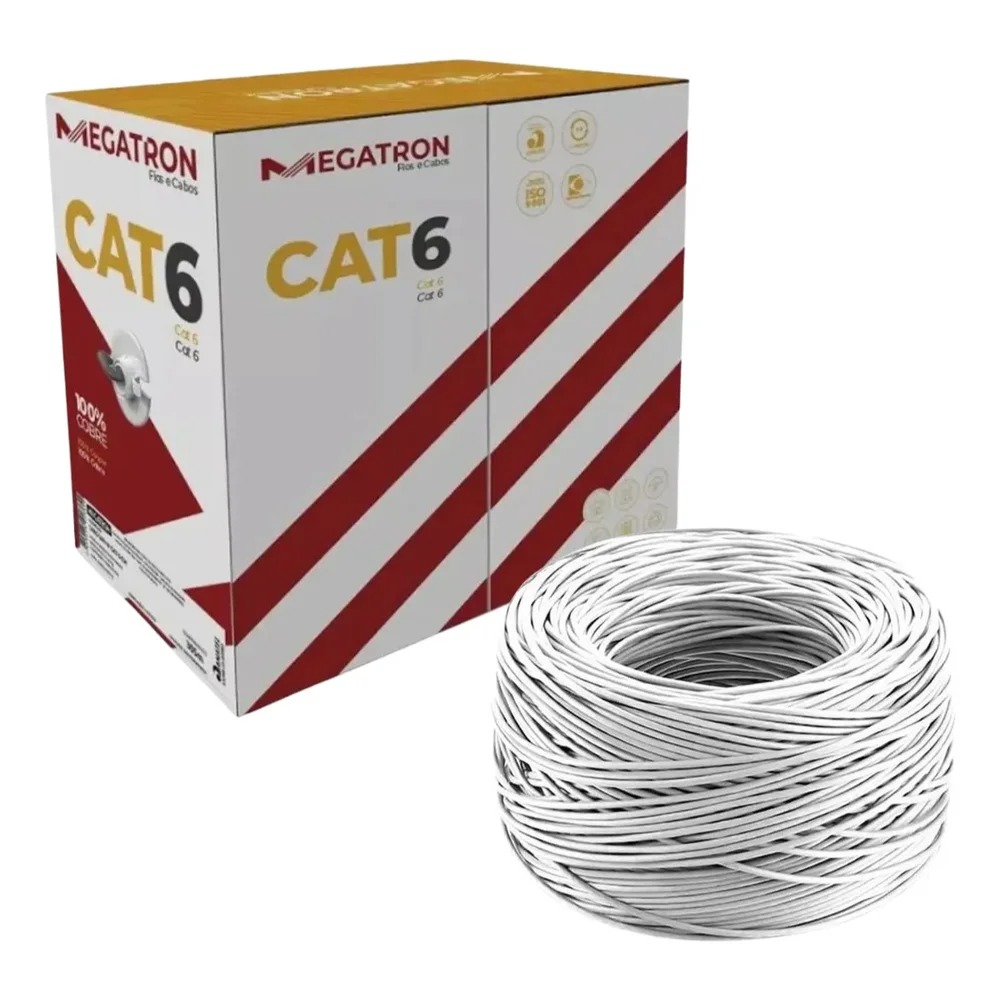 CABO DE REDE CAT6 MEGATRON CX305M BRANCO 100% COBRE