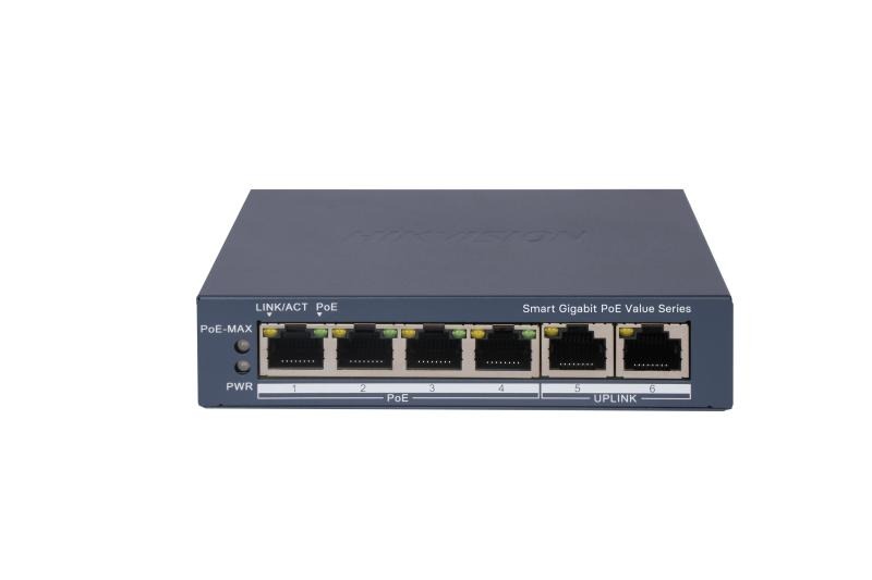 SWITCH POE GIGA 06 PORTAS HIKVISION DS-3E1506P-EI/M - 2 UPLINK 4 POE