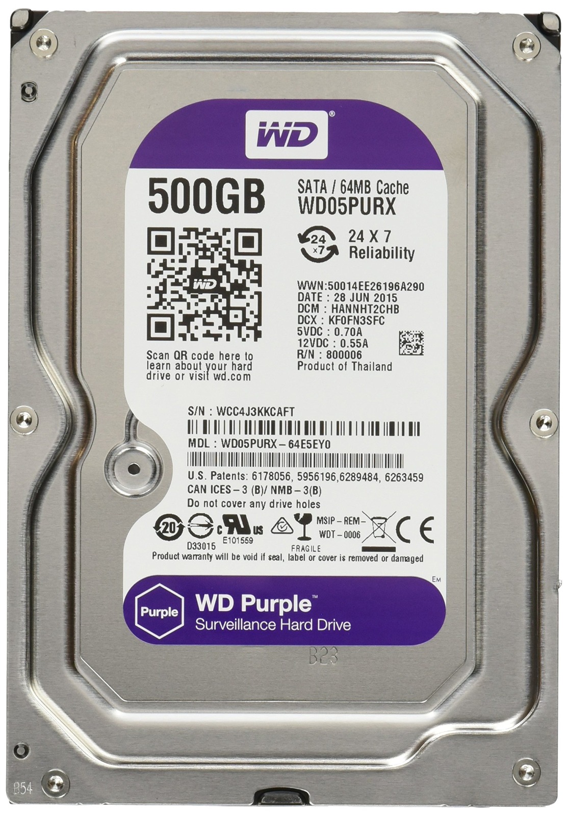 HD 500GB WESTERN DIGITAL PURPLE