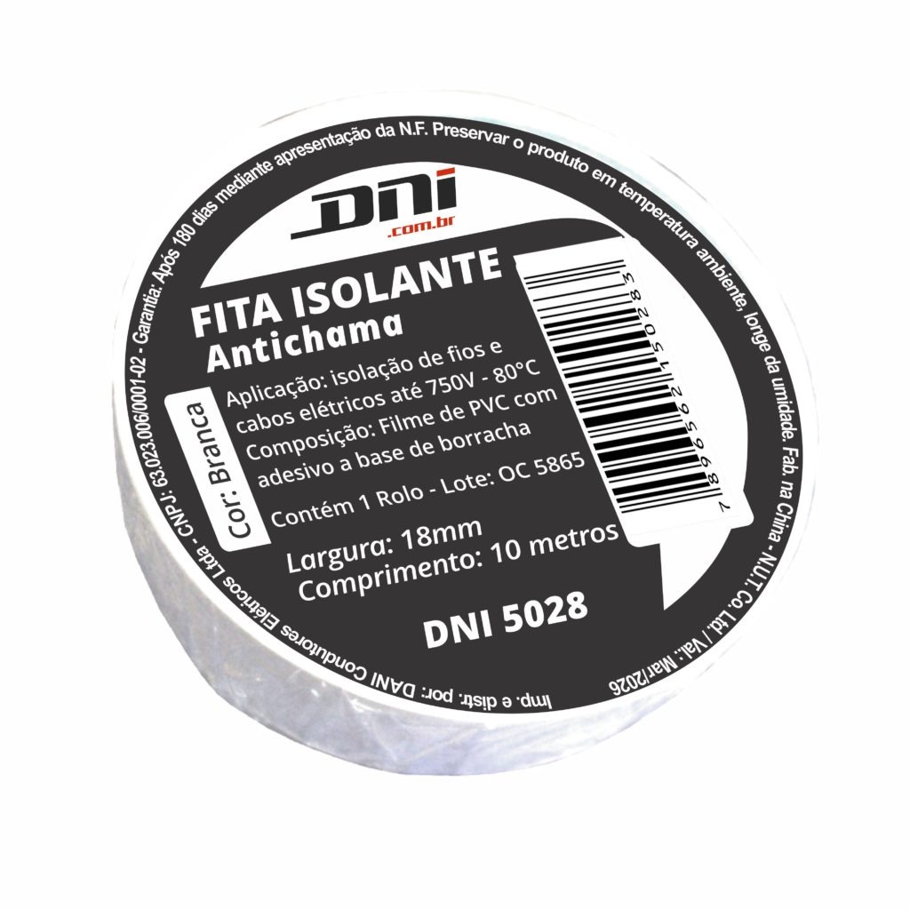 FITA ISOLANTE EM PVC BRANCA DNI - ROLO 10 METROS