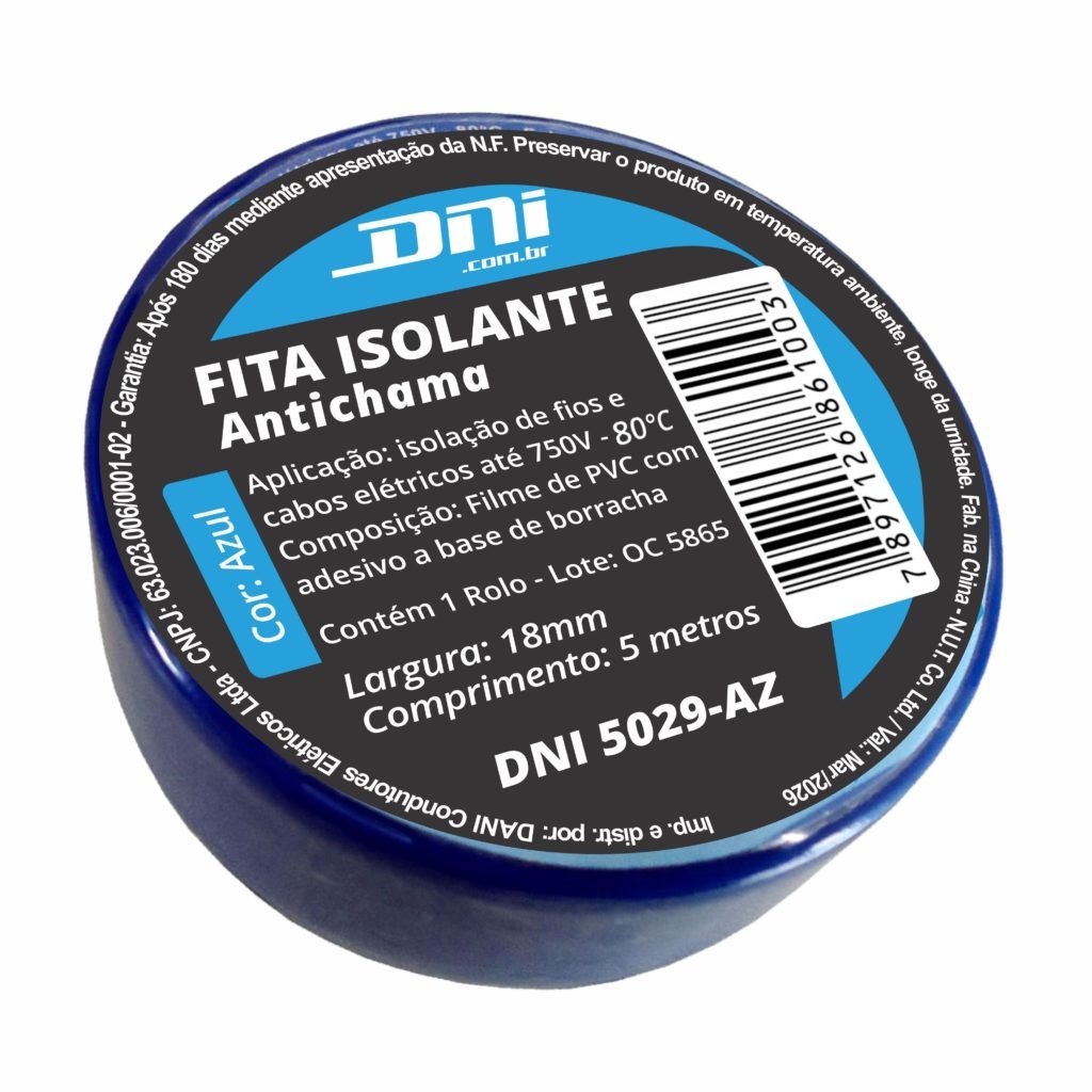 FITA ISOLANTE EM PVC AZUL DNI - ROLO 5 METROS