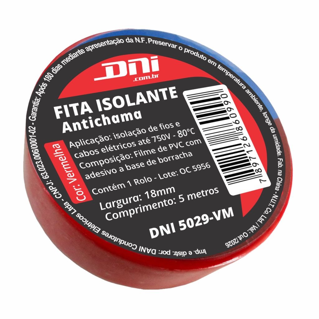 FITA ISOLANTE EM PVC VERMELHA DNI - ROLO 5 METROS