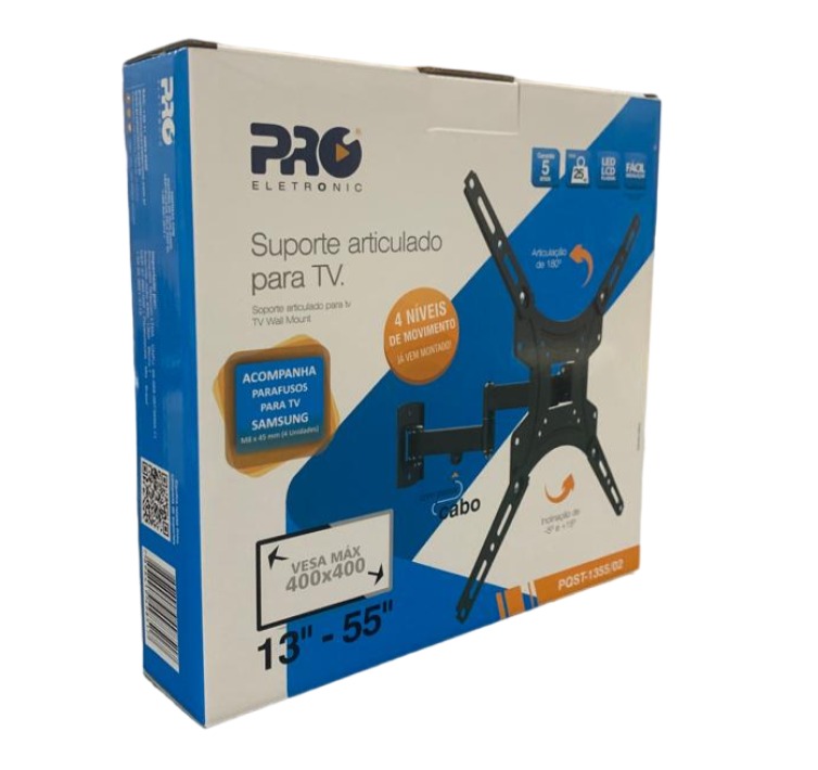 SUPORTE PARA TV ARTICULADO PRO ELETRONIC 4 NIVEIS PQST-1355/02 - 13/55"