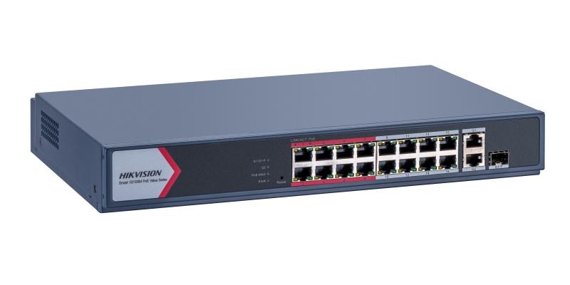 SWITCH POE 16 PORTAS HIKVISION DS-3E1318P-EI/M (2 LAN + 16P POE + SFP)