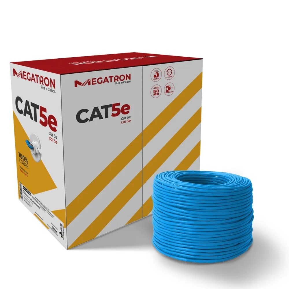 CABO DE REDE CAT5E MEGATRON CX305M AZUL 100% COBRE