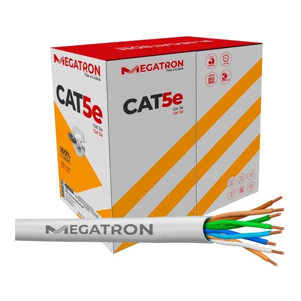 CABO DE REDE CAT5E MEGATRON CX305M BRANCO 100% COBRE