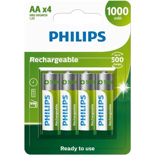 PILHA AA RECARREGAVEL PHILIPS ALCALINA 1000 MA (CARTELA C/4