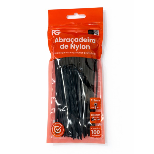 ABRACADEIRA NYLON PRETA 2X200MM (PACOTE C/ 100) FC